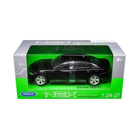 Welly 2016 Dodge Charger Rubber with Tire 1 by 24 - 1 by 27 Diecast Model Car - Black 24079BK
